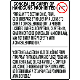 Texas Gun Law Sign 30.06 (Conceal Carry) Texas Gun Law Sign 30.06 (Conceal Carry)