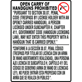 Texas Gun Law Sign 30.07 (Open Carry) Texas Gun Law Sign 30.07 (Open Carry)
